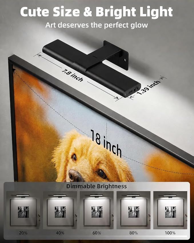 EZVALO Picture Light for Wall, Rechargeable 2400mAh Lights Wireless with IR Remote, 3 Color & Dimmable Magnetic 7.8'' LED Lights Display for Painting, Living Room, Gallery, Bedroom(Black-3P)