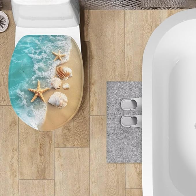 Starfish Toilet Seat Lid Covers for Bathroom Shell Toilet Bowl Cover Lid with Elastic Universal Fit Elongated Oval Round Lid Bottom Soft Bathroom Replacement Easy to Clean