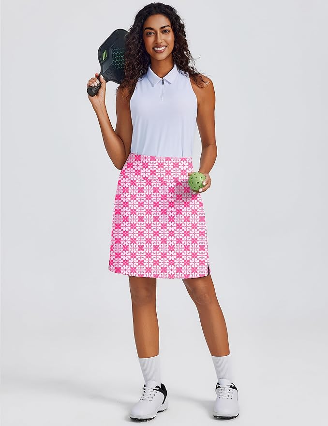 PINSPARK 20" Skorts for Woman Knee Length UPF 50+ Golf Skirts | 4 Pockets, Built-in Shorts, High Waisted, Split Hem, Silky-smooth, Moisture-wicking, for Golf Athletic Tennis Workout Casual