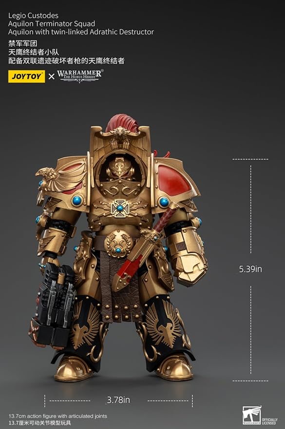 JOYTOY Warhammer The Horus Heresy Legio Custodes Aquilon Terminator Squad Aquilon with Twin-Linked Adrathic Destructor 1:18 Scale 5in Action Figure Mecha Joy Toy Collection Model
