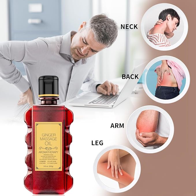 Ginger Massage Oil for Relaxing Muscles Massage Oil for Massage Body Oil for Skin Moisturizing for Men and Women 8.8 oz