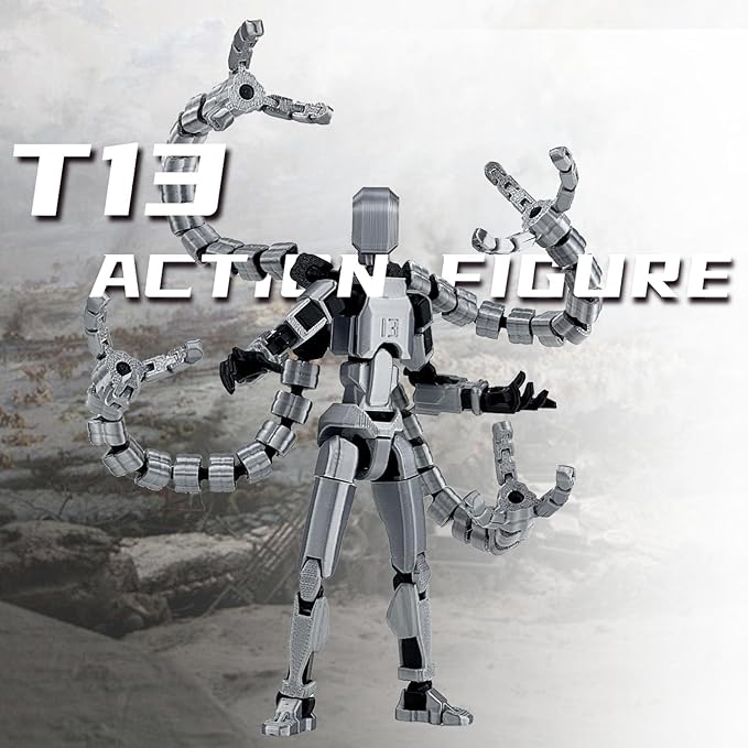 Already Assembled T13 Action Figure Accessories,T13 Multi-Jointed Movable,for Collectors Desktop Decorations t-13 Movability 3D Printed Toys (Gray)