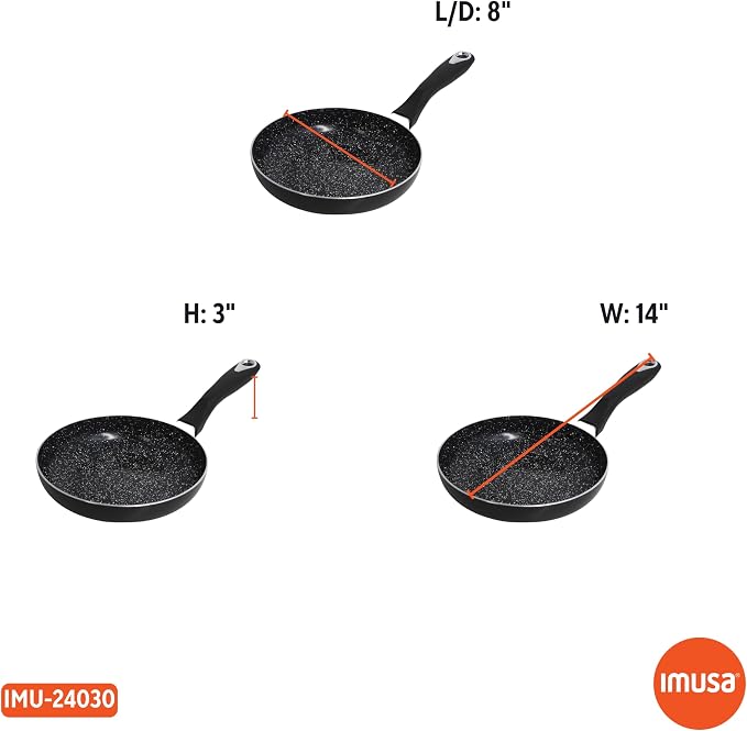 IMUSA 8 Inch Bistro Cera Aluminum Speckled Black Ceramic Fry Pan | Speckled Ceramic Nonstick Coating, Cool-Touch Handle, Ideal for Pan-Frying and Sautéing, Great for Everyday Home Cooking