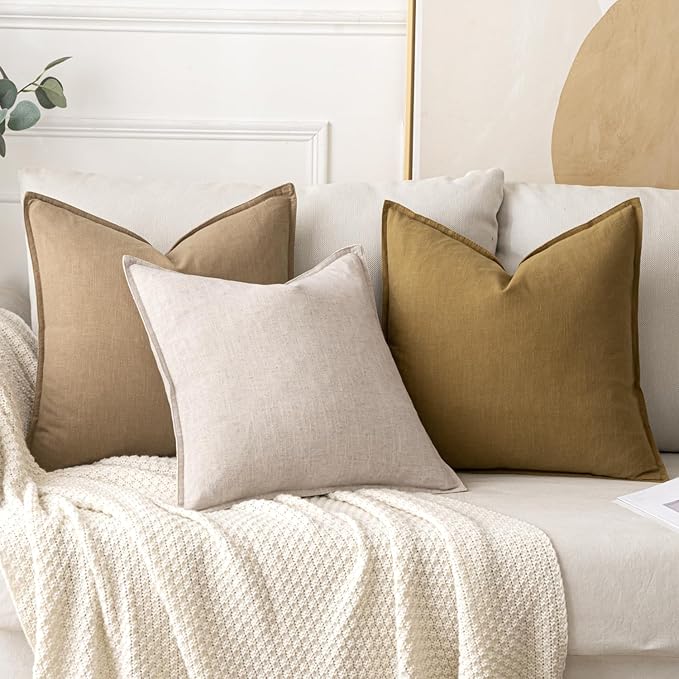 MIULEE Decorative Linen Pillow Covers 20x20 Inch Mustard Yellow | Boho Farmhouse Neutral Couch Throw Pillows for Bed, Pack of 2 Accent Modern Pillowcases, Sofa Livingroom Home Decor