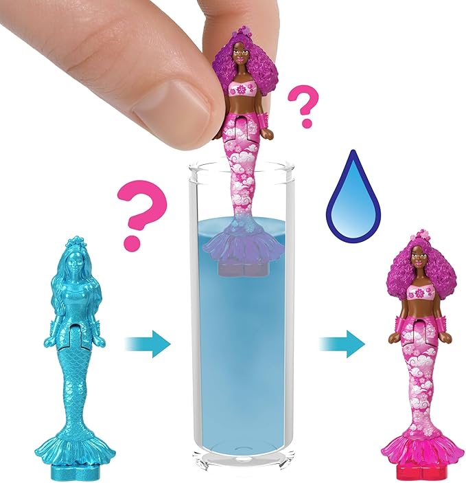 Barbie Mini Barbie Land Mermaid Dolls, 1.5-Inch Surprise Water Reveal, Series 3