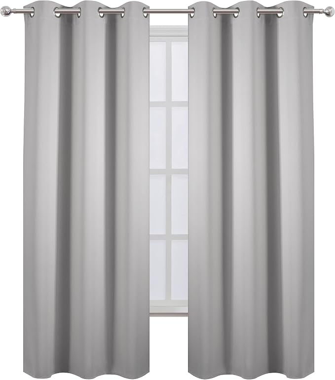 LEMOMO Blackout Curtains 42 x 84 inch/Light Grey Curtains Set of 2 Panels/Thermal Insulated Room Darkening Bedroom Curtains