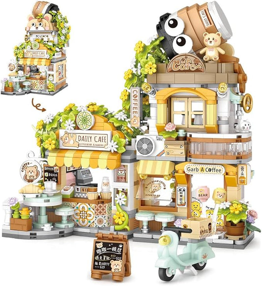 City Cafe Building Blocks Toys, Openable Coffee Shop Building Set for Boys Girls Age 8+,1077pcs Mini Bricks (Green)