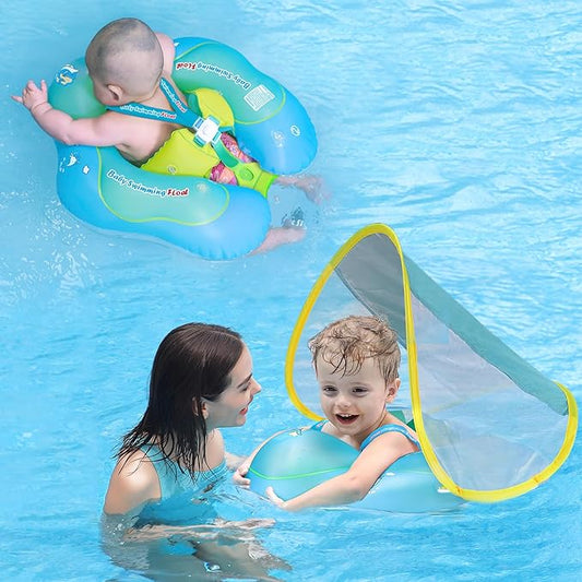 Free Swimming Baby Inflatable Baby Float with Sun Canopy Size Improved Infant Pool Floaties Swimming Pool Toys for The Age of 3-36 Months (Blue, Large)