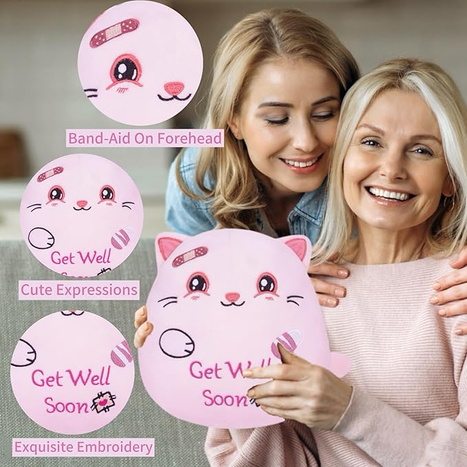 Get Well Soon Plush Cat - Adorable Pink Cat Stuffed Animal Perfect Get Well Soon Gift for Girls 8 Inch