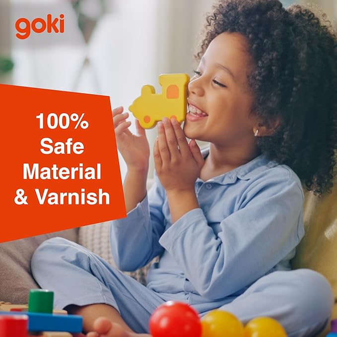 GOKI Wooden Montessori Sensory Toys for Toddlers - Shape Matching Wooden Puzzle with 16 Pieces & Cotton Bag - Shape Recognition & Fine Motor Skills - Learning Sensory Game for Kids Ages 3+