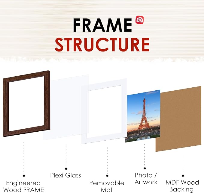 8x10 Picture Frame Bulk-6 Pack, Photo Frame with HD Plexiglass, Display Pictures 5x7 with Mat or 8x10 Without Mat, Brown Picture Frames Collage Wall Decor, Wall & Tabletop Picture Frames
