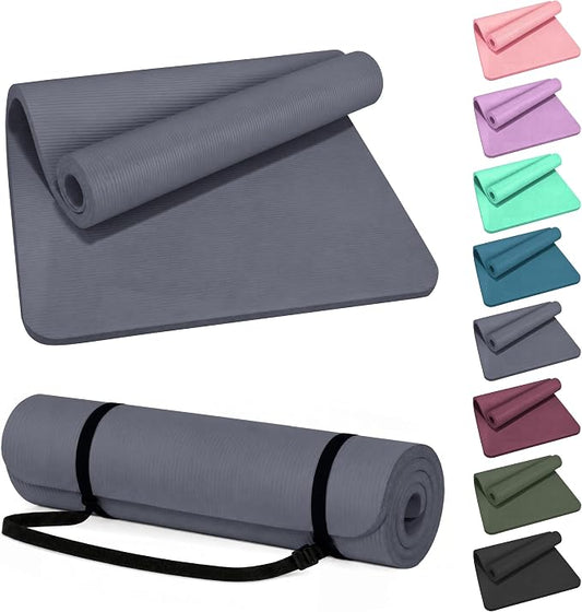HULKFIT High Density Non Slip Yoga Mat, Extra Thick Exercise Mat with Carrying Strap, for Pilates, Fitness, Home Gym & Floor Workouts - Multiple Thickness & Multiple Color