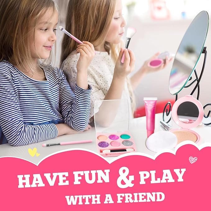 ULOVEME Kids Washable Makeup Kit for Girls 4-6 with Small Coin Purse(5.5x5.25in) - Real, Non Toxic Make Up Toy Gift- Umicorn Gift Set (Rainbow Coin Purse)