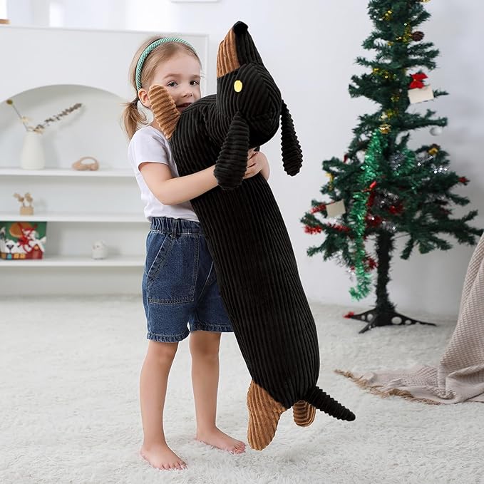 36in Dachshund Dog Stuffed Animal Plush, Long Weiner Dog Body Pillow, Cute Funny Large Dachshund Toys Plushies Decor Ideal Gift for Kids(Black)