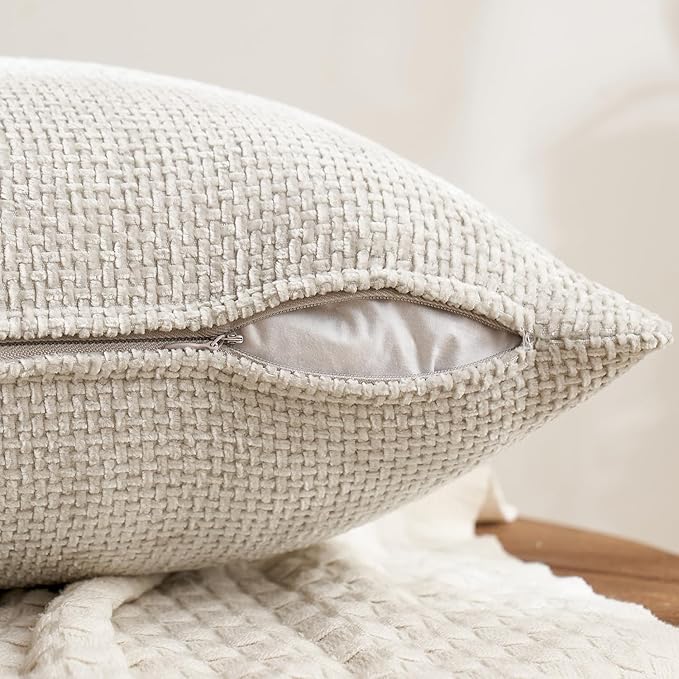 MIULEE Soft Decorative Chenille Pillow Covers Neutral 20x20 Pack of 4 | Mid Century Modern Decor, Cream to Charcoal Set, Couch Throw Pillows, Farmhouse Boho Cushion Covers for Sofa Bed Living Room