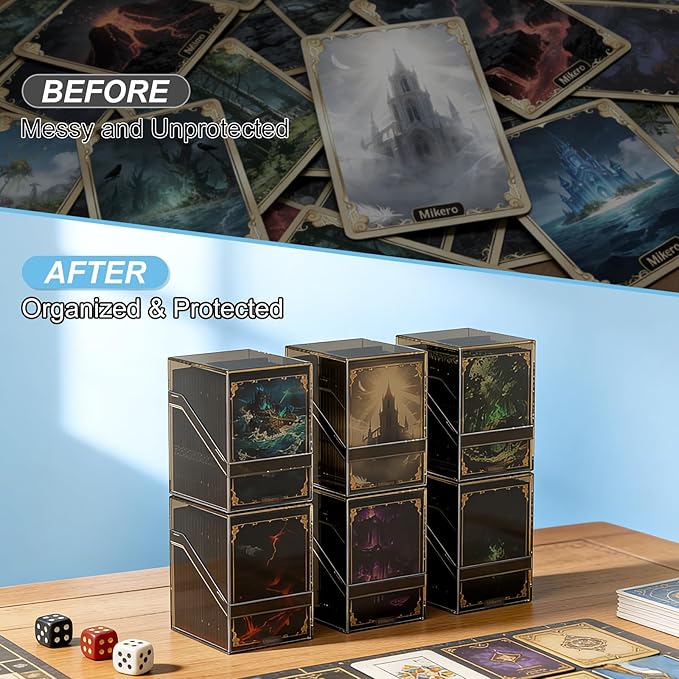 Mlikero Card Deck Cases, 6 Pack Acrylic Commander Deck Box Holding 100+ Sleeved Cards with 6 Dividers, Sturdy Card Storage Box Fit for MTG, TCG, Sports Cards (Black)