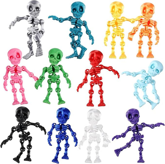 Honoson 12 Pcs 3D Printed Fidget Toy 3D Printed Skeleton Man Small Animal Toy Flexible Halloween Christmas Decoration for Play and Display(8cm)