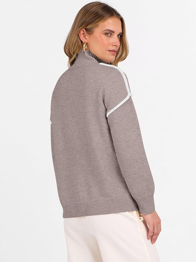 ANRABESS Womens Quarter Zip Sweaters Fall Long Sleeve V Neck Shirts Collared Business Casual Tops Knit Pullover Sweatshirts