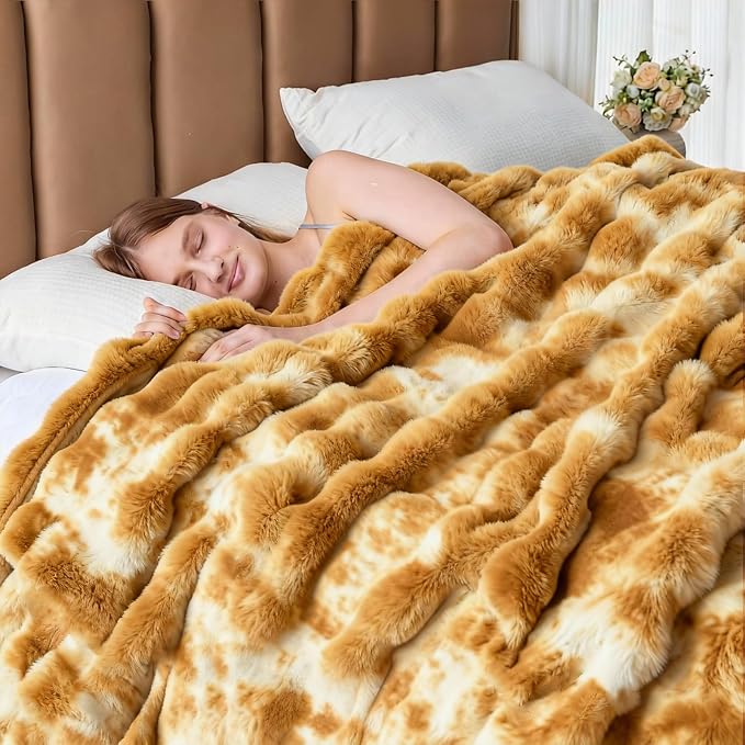 Faux Fur Throw Blanket for Couch, 1000 GSM Cozy Fuzzy Fluffy Soft Plush Thick Bubble Sherpa Blanket for Sofa Bedroom Living Room, Mothers Day Birthday Gifts for Women Home Decor