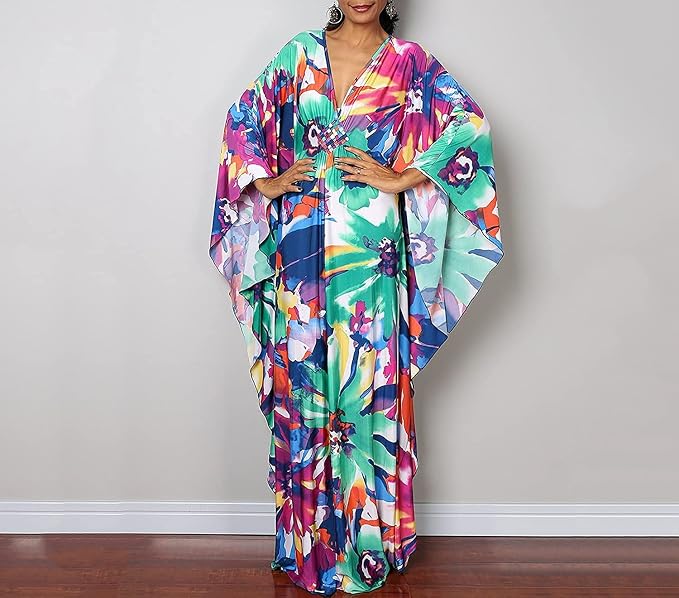 Venasha Womens Caftan Floral Print Kaftan Dress Short Sleeve Swimsuit Cover up Loungewear for Summer