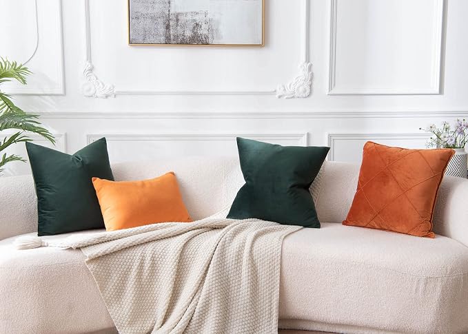 18x18 Velvet Throw Pillow Covers Set of 2 for Couch Bed Sofa,Army Green | Decorative Soft Cushion Covers with Invisible Zipper for Modern Living Room Bedroom Home Decor