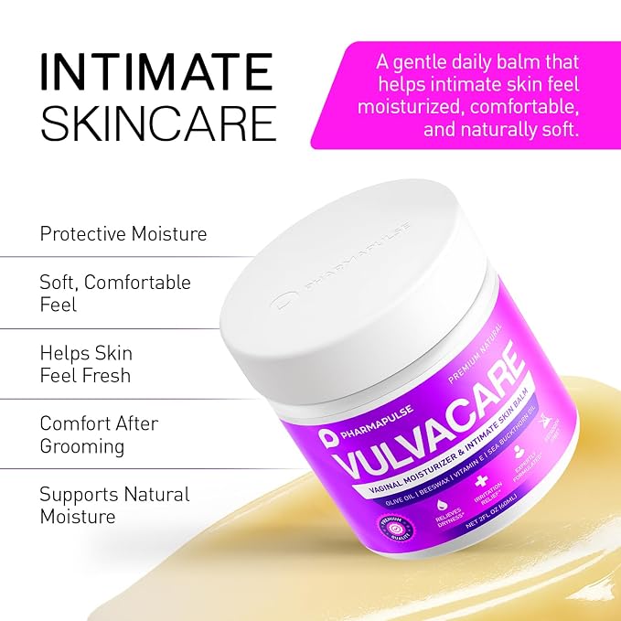 Pharmapulse Vaginal Moisturizer, Vulva Balm Cream, Intimate Skin Care, Menopause Support - Relieves Dryness, Itching, Burning, Redness, Chafing, Odor, Irritation - Estrogen Free 2oz