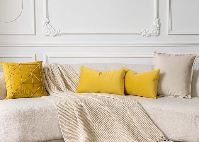 16x24 Pillow Covers Set of 2 Decorative Velvet Throw Pillow Covers,Yellow | Luxury Soft Cushion Covers with Invisible Zipper for Couch Sofa Bed Living Room Bedroom Home Decor