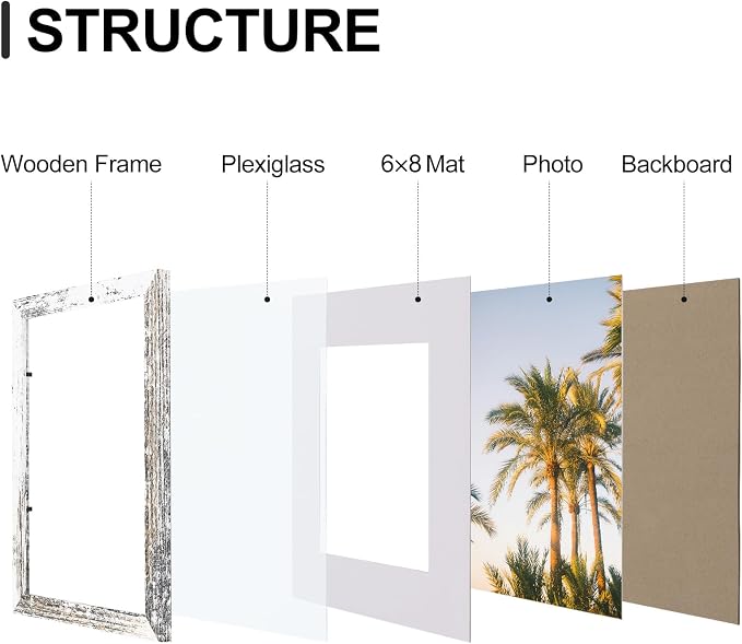 Vittanly 8x12 Picture Frames Set of 9, Wall & Tabletop, Distressed White | Display Pictures 6x8 with Mat or 8x12 without Mat, Engineered Wood with Shatter Resistant Plexiglass, Gallery Photo Frames