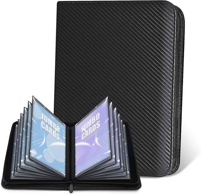 Jumbo Card Binder for PKM– WITHYU PU Leather Ringless Card Collection Binder with 60 Pockets, 5.4'' x 7.4''Card Holders Storage Album for Game Card (Carbon Black)