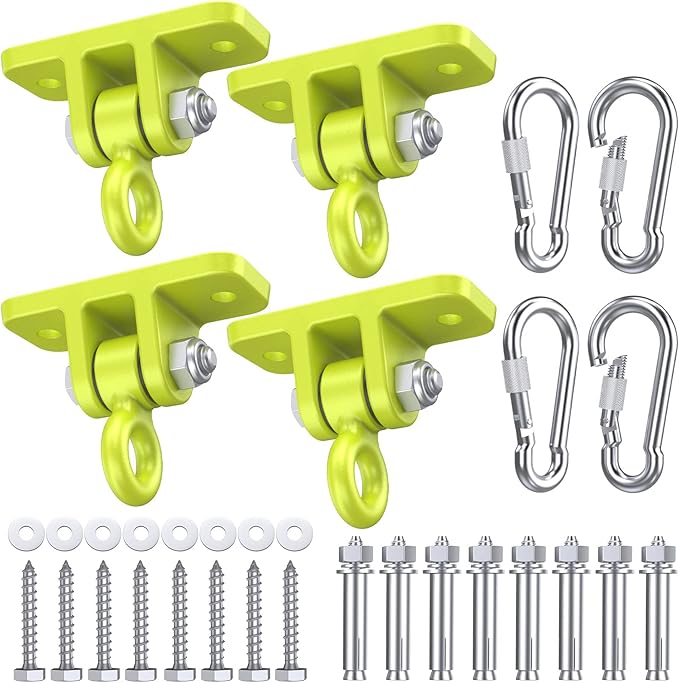 Heavy Duty Swing Hangers - 5000 lbs Capacity, Swing Set Brackets Silent Rotation, Easy Installation for Swings, Yoga Straps, Punching Bags, Hammocks & More - Indoor/Outdoor Use - 4 Pack