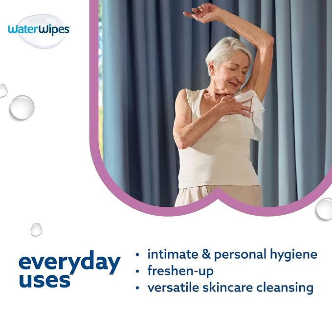 WaterWipes Sensitive Whole Body Cleansing Wipes, 99.9% Purified Water, XL Textured Wipes, Incontinence Care, Fragrance Free, 90 Count