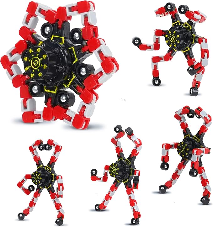 4 Pcs Fidget Toys Transformable Fidget Spinners Autism ADHD Anxiety Stress Relief Sensory Toys for Kids and Adults Deformable Robot Spinner Fingertip Gyros for Party Favors Classroom Prizes (Red)