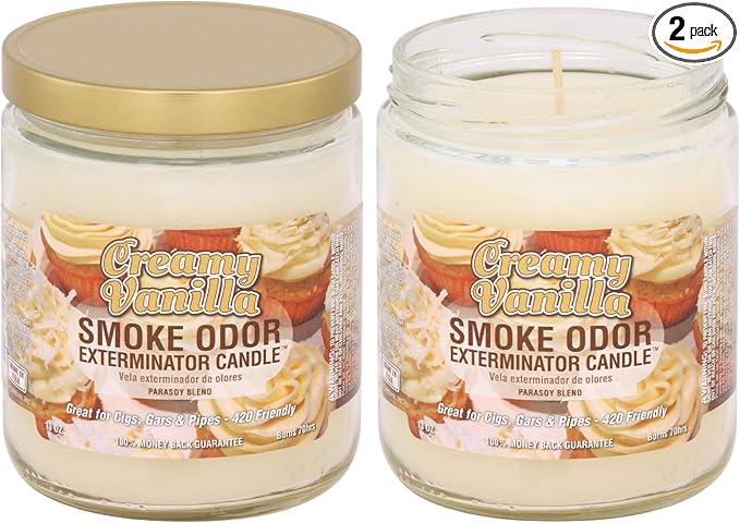 Smoke Odor Exterminator 13 oz Jar Candles Creamy Vanilla, (2)