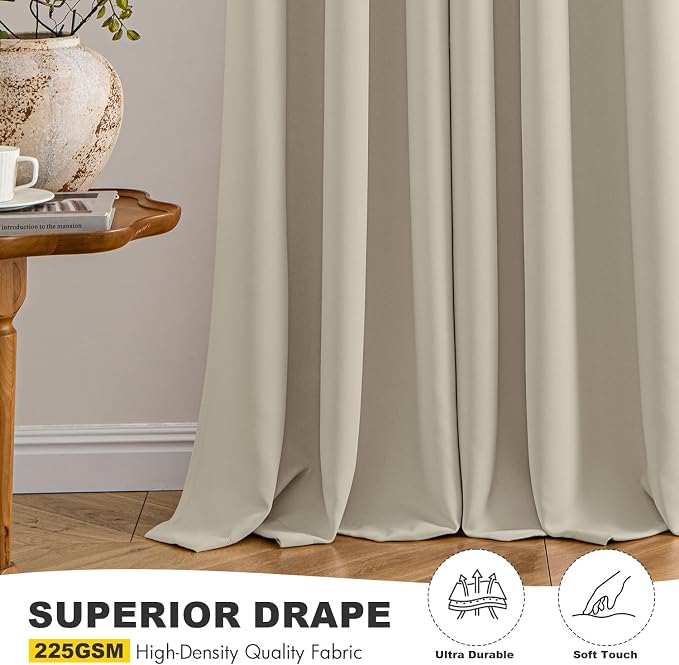 MIULEE Blackout Curtains for Bedroom 2 Panels 40 x 84 Inch Long Sand | Thermal Insulated, Living Room Darkening Grommet Drapes, Noise Reducing, Light Blocking Window Treatments