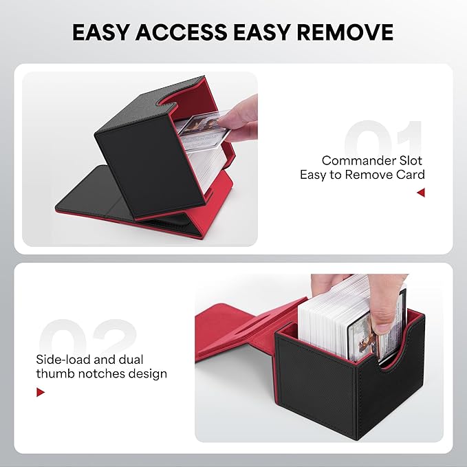 ZLCA MTG Commander Deck Box, Card Deck Box for Trading Card, Holds 110+ Double Sleeved Cards Fits for TCG CCG Magic Cards with 2 Dividers (Black & Red)