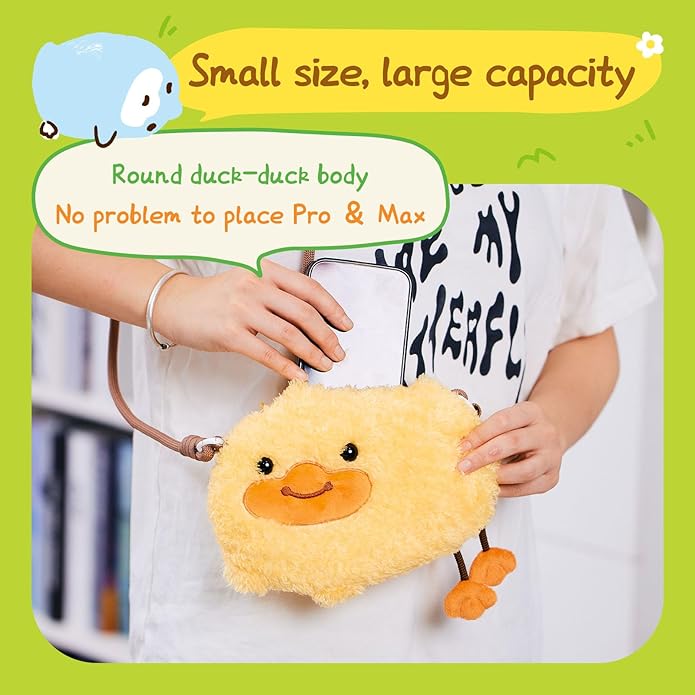 B.DUCK Plush Purse Crossbody Bags Kawaii Handbag with Zipper Cute Duck Shoulder Bag Coin Wallet Toy Purse for Gifts