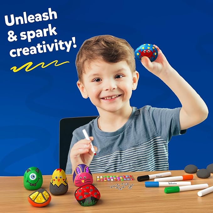 Skillmatics Rock Painting Kit - Mess-Free Art & Craft Activity for Girls & Boys, Craft Kits & Supplies, DIY Creative Activity, Gifts for Kids Ages 4, 5, 6, 7, 8, 9, 10, 11,12