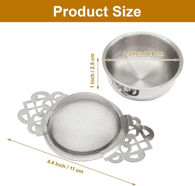 2 Pcs Tea Strainer Bowl, Stainless Steel Loose Leaf Tea Filter for Easy Brewing and Cleaning, Design Fits Most Standard Cups (Gold, Silver)