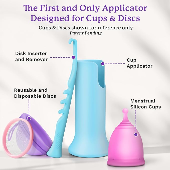 Ecoblossom Menstrual Cup & Disc Applicator Tool - Comfortable & Easy Insertion & Removal - Compatible with Most Period Cups and Discs (Teal)