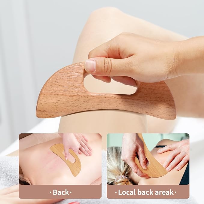 SAMEBUTECO 3 in 1 Lymphatic Drainage Massager Wood Manual Fascia Massage Roller and Gua Sha Tool Set for Body Release Cellulite Anti Cellulite and Relieve Muscle Fatigue 3 Packs
