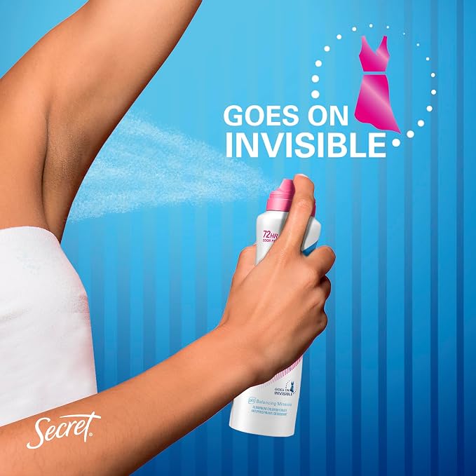 Secret Outlast Dry Spray Antiperspirant Deodorant for Women, 72hr Sweat & Odor Protection, PH Balancing Minerals, Protection Powder Scent, 4.1 oz (Pack of 3)