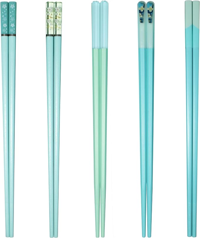 5 Pairs Blue Green Fiberglass Chopsticks Reusable Chopsticks Japanese Korean Chinese Non-Slip Chopsticks Dishwasher Safe, 9.6 Inches Long