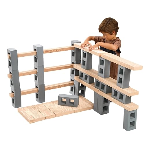 Excellerations 8 x 4 x 2-1/2 inches Indoor/Outdoor Realistic Jumbo Foam Masonry Bricks and Foam Wood Planks, Set of 44, Preschool Educational Toy, Supports STEM, Ages 2 Years and Up