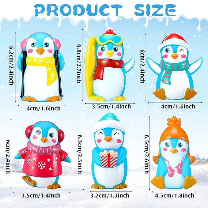 Realspring 36 Pcs Rubber Penguin Valentines for Class Bulk Glow in The Dark Winter Penguin Bath Toy Floating Rubber Animals Cute Cake Topper Gifts for Kids Classroom, Home Car Dashboard Decor (Blue)