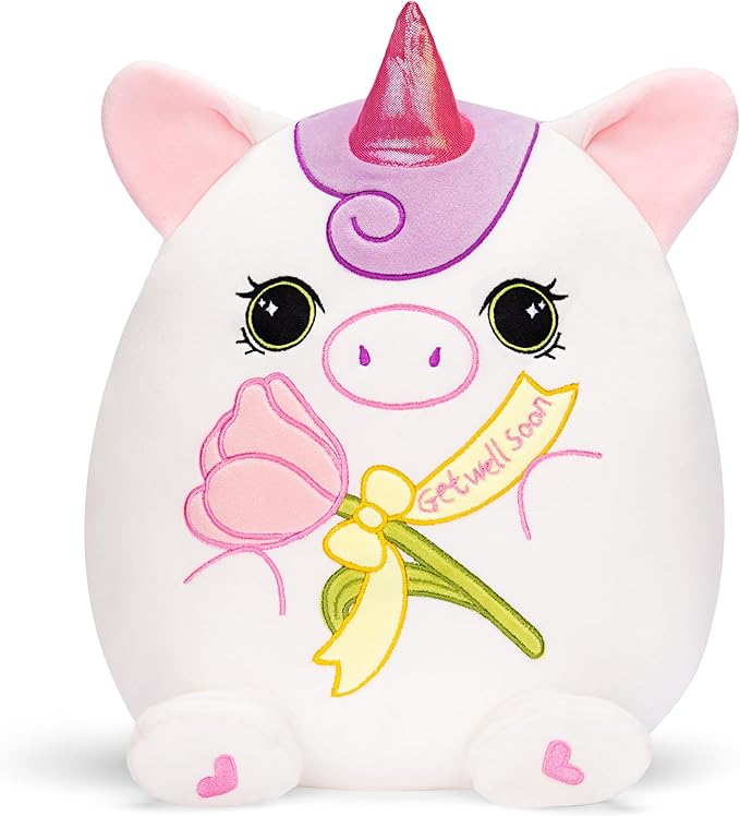 Get Well Soon Unicorn Plush Pillow,13.5" Soft Huggable Stuffed Animal Toy,Patient Feeling Better Gifts for Children, Girls, and Women