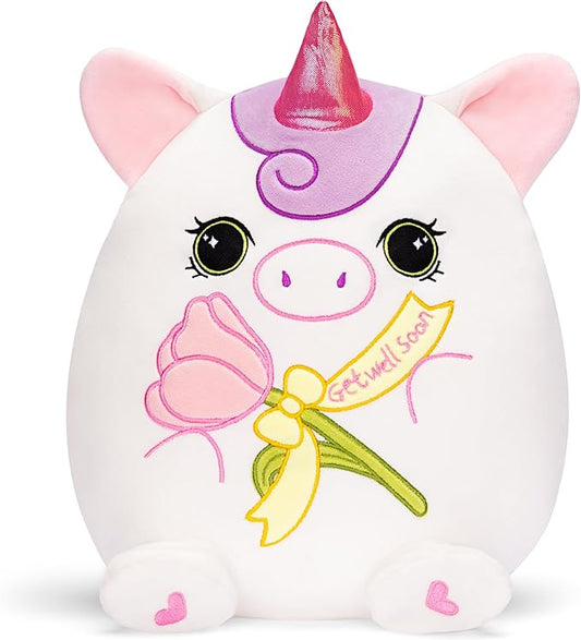 Get Well Soon Unicorn Plush Pillow,13.5" Soft Huggable Stuffed Animal Toy,Patient Feeling Better Gifts for Children, Girls, and Women