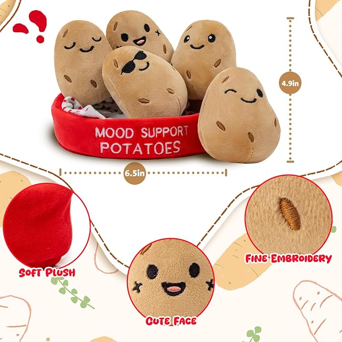 Mood Support Plush Potatoes Bundle: 5 Adorable Stuffed Potatoes in Basket, Emotional Wellness Stuffed Animals Toys, Stress Relief Sensory Toys for Adults & Kids Gift for Christmas/Birthday