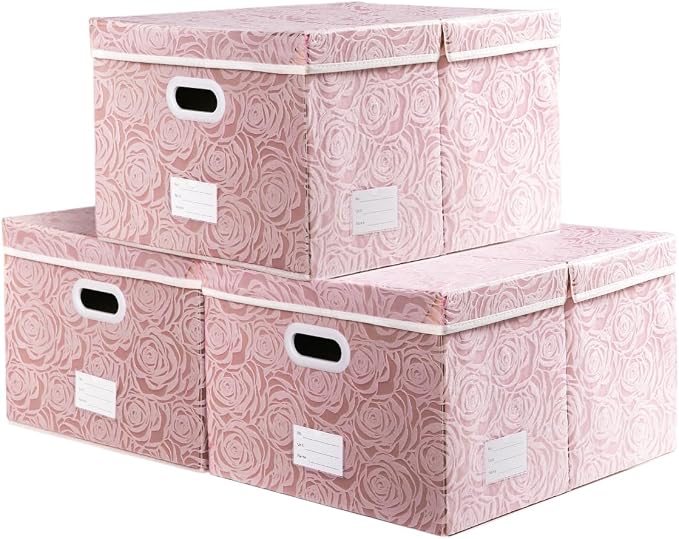 Extra Large Collapsible Storage Boxes with Lids Fabric Decorative Storage Bins Cubes Organizer Baskets with Cover Handles Divider for Bedroom Closet Living Room 19.6x15.7x11.8 Inch 3 Pack