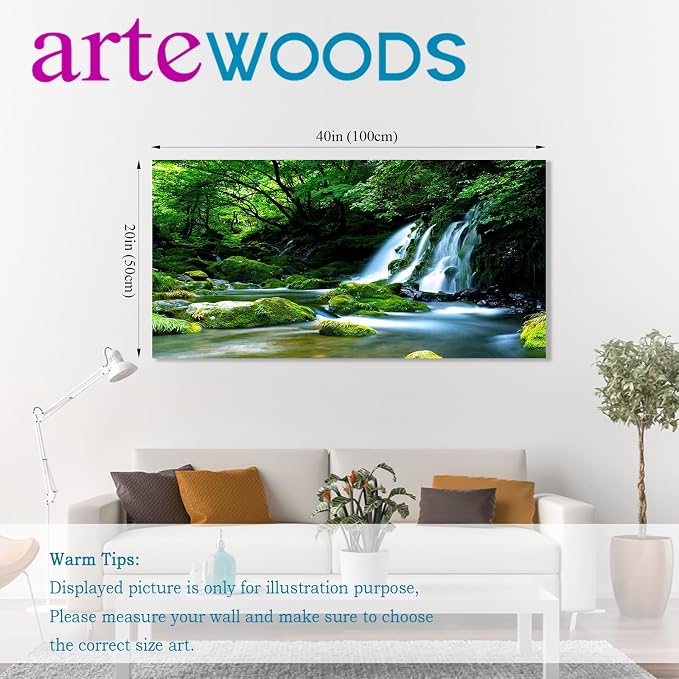 Waterfall Canvas Wall Art Living Room Decoration Large Nature Picture Artwork Modern Wall Art Landscape Green Forest for Kitchen Office Wall Decor Home Decorations Framed Ready to Hang 20" x 40"