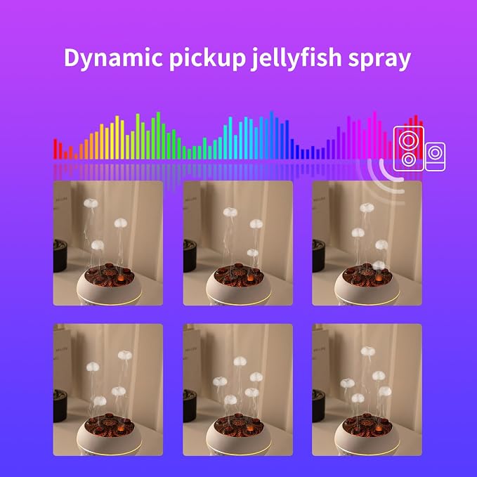 Jellyfish Essential Oil Diffuser,250ml Ultrasonic Aromatherapy Humidifier with 5-Nozzle Mist Ring,Sound Pickup Music Sync,7-Color LED Night Light,Remote Control, Quiet Desktop Decor for Home Office